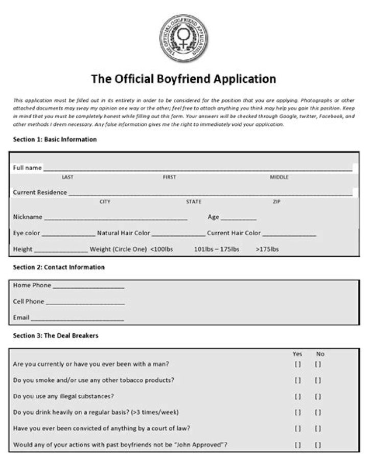 Boyfriend Application Form