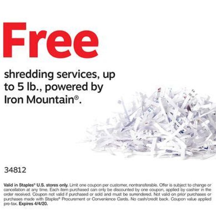 	Coupon: Free document shredding at Staples	