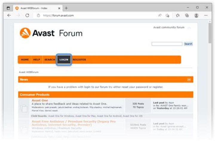 forum.avast.com login safely, analysis & comments