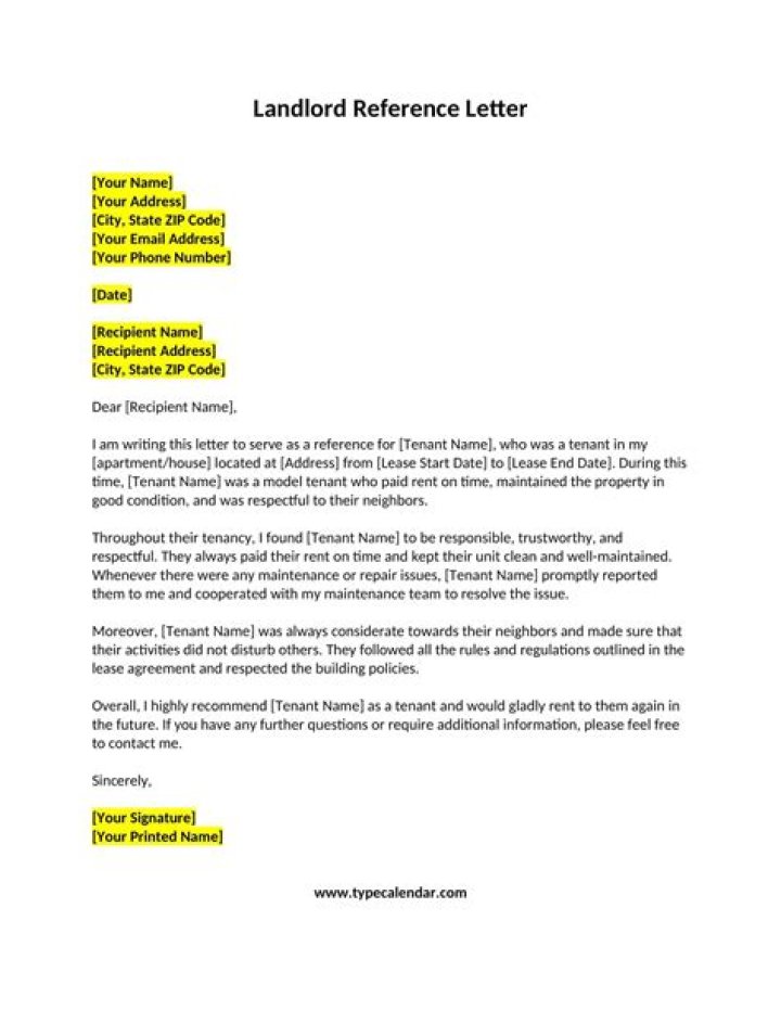 Landlord Reference Letter