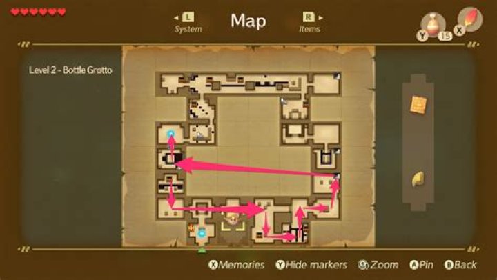 Link’s Awakening Bottle Grotto walkthrough and maps
