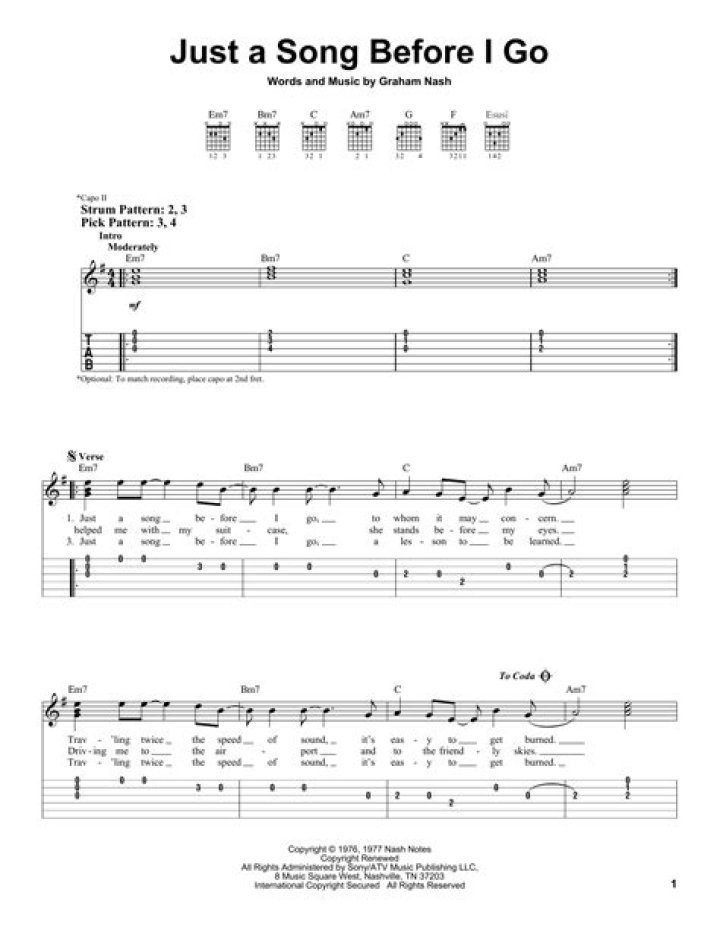 Lirik dan Chord Lagu Just A Song Before I Go