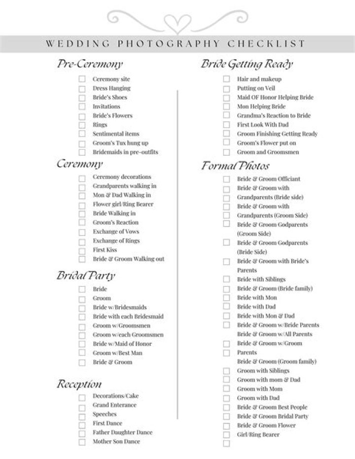 Wedding Photo List