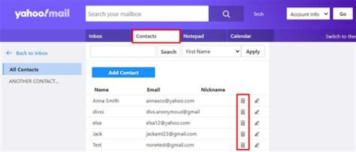 Why can't I delete contacts in my Yahoo mail account?